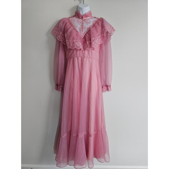 Vintage Maxi Dress Womens 11/12 Victorian Regency Prairie Gown Coquette Union - Picture 1 of 14